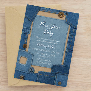 Blauw spijkerbaby denim baby shower kaart