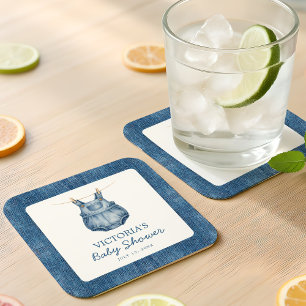 Blauw Spijkerbaby Denim Babyfeestje Vierkante Kartonnen Onderzetter