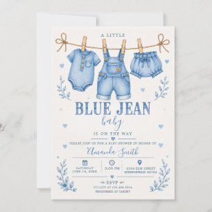 Blauw Spijkerbaby Denim Waslijn Baby Shower Kaart