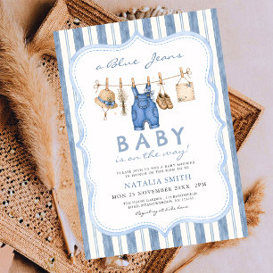Blauw Spijkerbaby Waslijn Denim Baby Shower Kaart