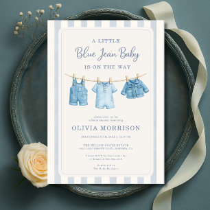 Blauw spijkerbroek baby jongens strepen baby showe kaart