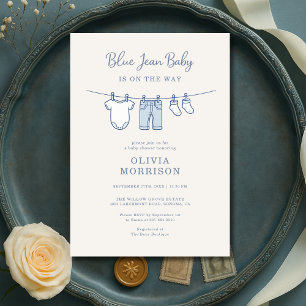 Blauw Spijkerbroek Baby Op Weg Jongens Baby Shower Kaart