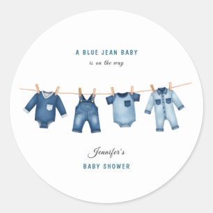 Blauw Spijkerbroek Baby Shower - Denim Thema Ronde Sticker
