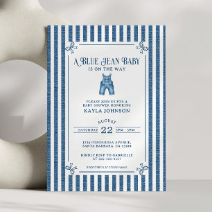 Blauw Spijkerbroek Baby Shower Donkere Kuststreep Kaart
