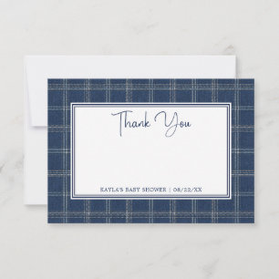 Blauw Spijkerbroek Baby Shower Preppy Geruit Bedankkaart