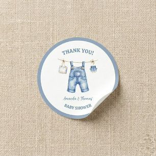 Blauw Spijkerbroek Denim Baby Shower Bedankt Ronde Sticker