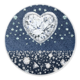 Blauw Spijkerbroek Denim & Diamanten Bling Diamant Keramische Knop