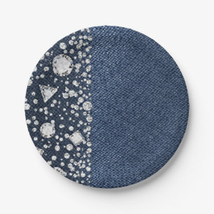 Blauw Spijkerbroek Denim & Diamanten Bling Diamant Papieren Bordje