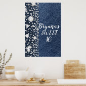 Blauw spijkerbroek denim & diamanten bling diamant poster (Keuken)