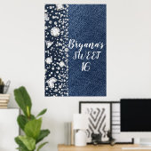 Blauw spijkerbroek denim & diamanten bling diamant poster (Thuiskantoor)