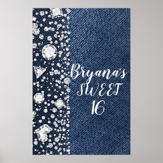 Blauw spijkerbroek denim & diamanten bling diamant poster (Voorkant)
