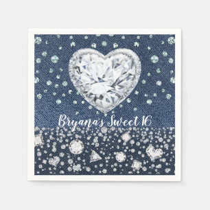 Blauw Spijkerbroek Denim & Diamanten Bling Diamant Servet