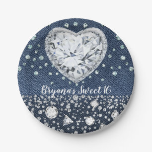 Blauw Spijkerbroek Denim & Diamanten Glitters Diam Papieren Bordje