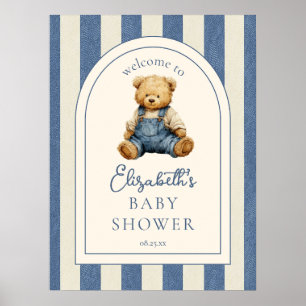 Blauw spijkerbroek teddybeer babyshower welkomstbo poster