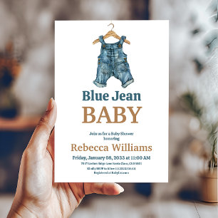 Blauw spijkerbroekje baby jongen baby shower kaart