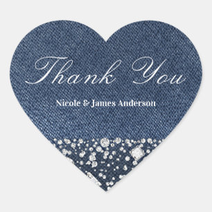 Blauw spijkerdenim & diamanten bling diamanten fee hart sticker