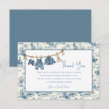 Blauw spijkerdenim jongen babyshower bedankkaart