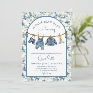 Blauw spijkerdenim jongens babyshower kaart