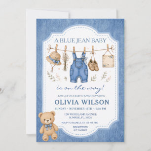 Blauw Spijkergoed Waslijn Meisje Baby Shower Kaart
