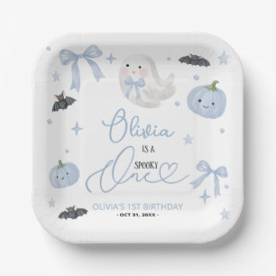 Blauw spooky één 1e verjaardag Schattig spook Hall Papieren Bordje