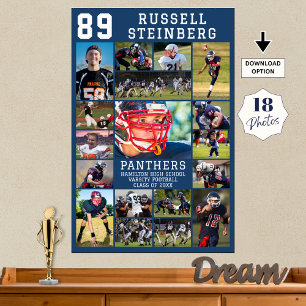 Blauw Sport Senior Afstudeerfoto Collage 18 Poster