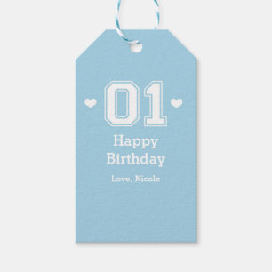 Blauw sportief 01 1e verjaardag baby shower cadeau cadeaulabel