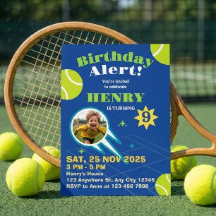 Blauw Sportief Tennisbal Kinderen Verjaardagsfeest Kaart