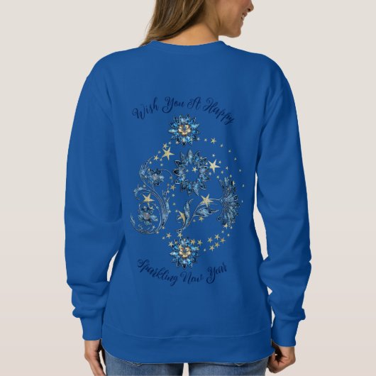 Blauw sprankelend Nieuwjaar Glitter Cheer Stars Fl Trui (Achterkant)