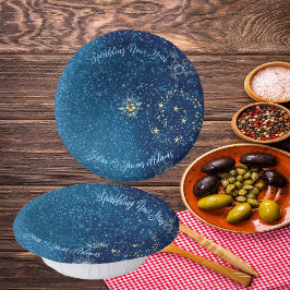 Blauw sprankelend Nieuwjaar Glitter Stars Bloemenf Papieren Kommen