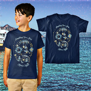 Blauw sprankelend Nieuwjaar Glitter Stars Bloemenf T-shirt