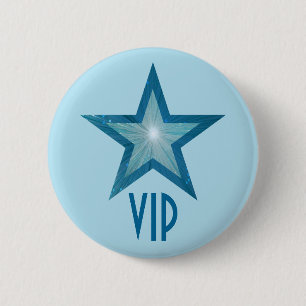 Blauw Star 'VIP'-knop bleke blauw Ronde Button 5,7 Cm