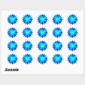 Blauw starburst ontwerp op wit schattig ronde sticker (Vel)