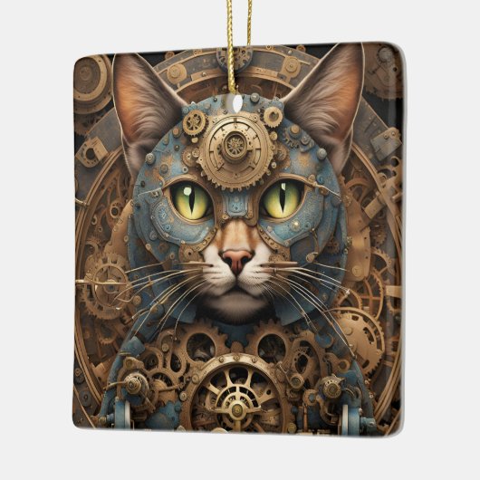 blauw steampunk cat AI art ornament (Links)