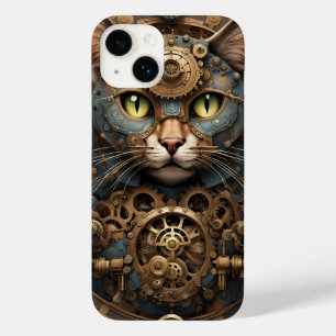 blauw steampunk kat AI kunst Hoesje-Mate iPhone 14 Case-Mate iPhone 14 Hoesje