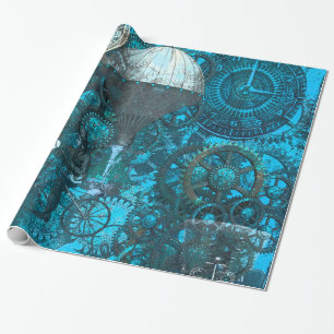 Blauw Steampunk-omslagpapier Cadeaupapier