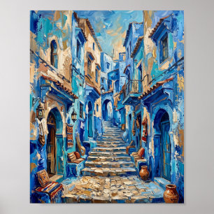 Blauw Steeg Poster Luxe Abstracte Olie Schildering