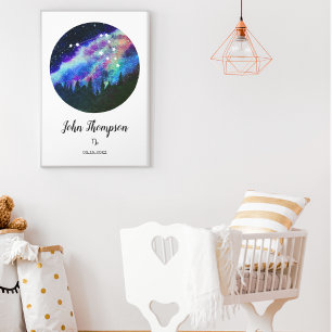 Blauw sterrenbeeld Steenbok Horoscoop Teken Cadeau Poster