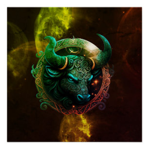 Blauw stier sterrenbeeld op kosmische kleuren ster perfect poster