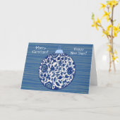 Blauw Stijl Bloemen Kerstmis Ornament Kaart (Gele Bloem)