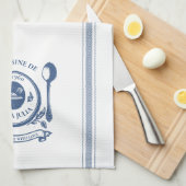 Blauw stijl Franse koken Gepersonaliseerd naam Theedoek (Quarter Fold)