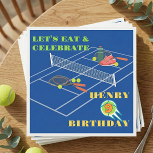 Blauw Stijlvol Tennis Racket Court Game Verjaardag Servet