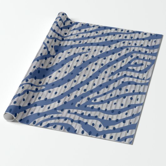 Blauw Stip & Gestreept Cadeaupapier (Uitgerold)