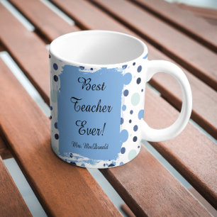 Blauw stippenpatroon beste leraar ooit cadeau koffiemok