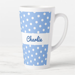 Blauw Stippenpatroon Stijlvolle Aangepaste Naam Mo Latte Mok