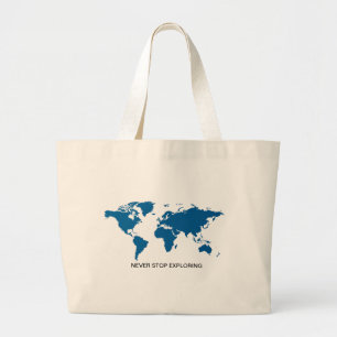 Blauw stopt nooit met het verkennen van Wereldkaar Grote Tote Bag