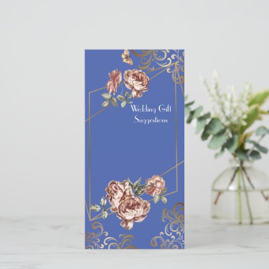 Blauw straal bloemige huwelijkscadeau suggestiekaa bedankkaart (Staand voorkant)