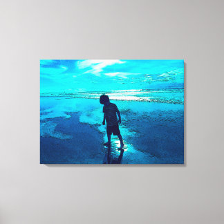 Blauw strand canvas afdruk