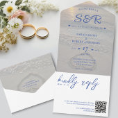 Blauw Strand Hart QR Code Bruiloft All In One Uitnodiging