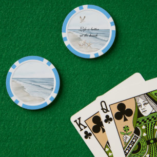 Blauw Strand Oceaan Zeester Zee Vogels Poker Chips