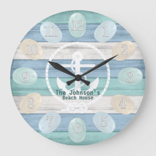 Blauw Strandhout Zeeglas & Anker Grote Klok